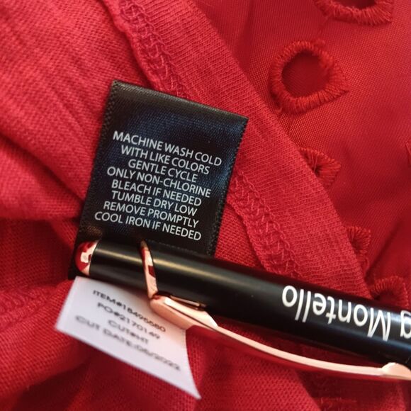 Torrid Red Eyelet Sleeve Peasant Babydoll Top Size 0 (L) Cotton Modal - Picture 9 of 10